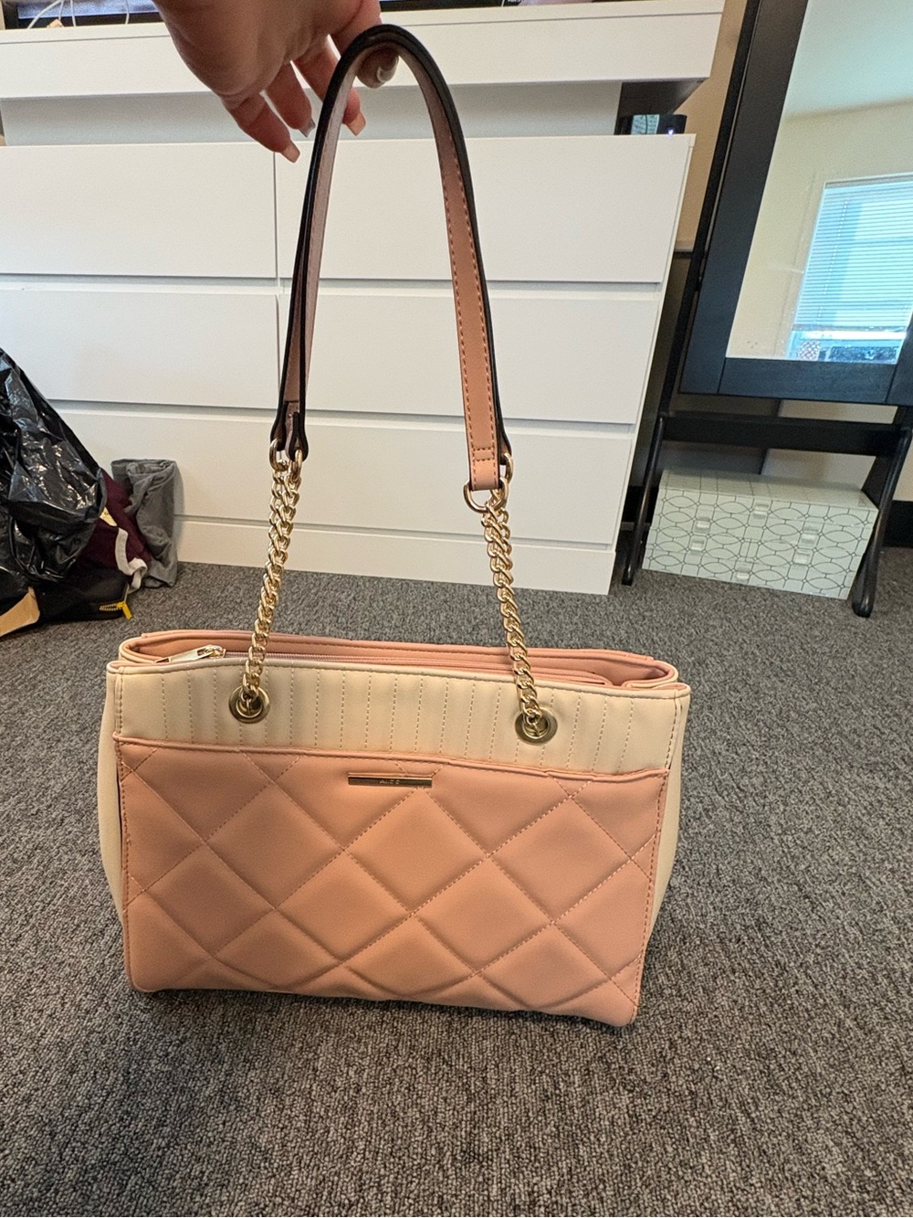 ALDO Quilted Colorblock Shoulder Bag – Pink & Cream with Gold Chain Straps NWT